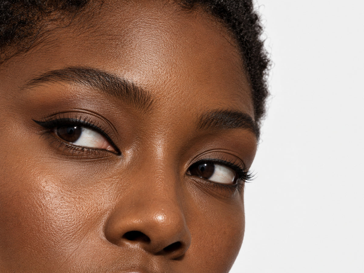 Eye close-up with a defined black winged eyeliner line