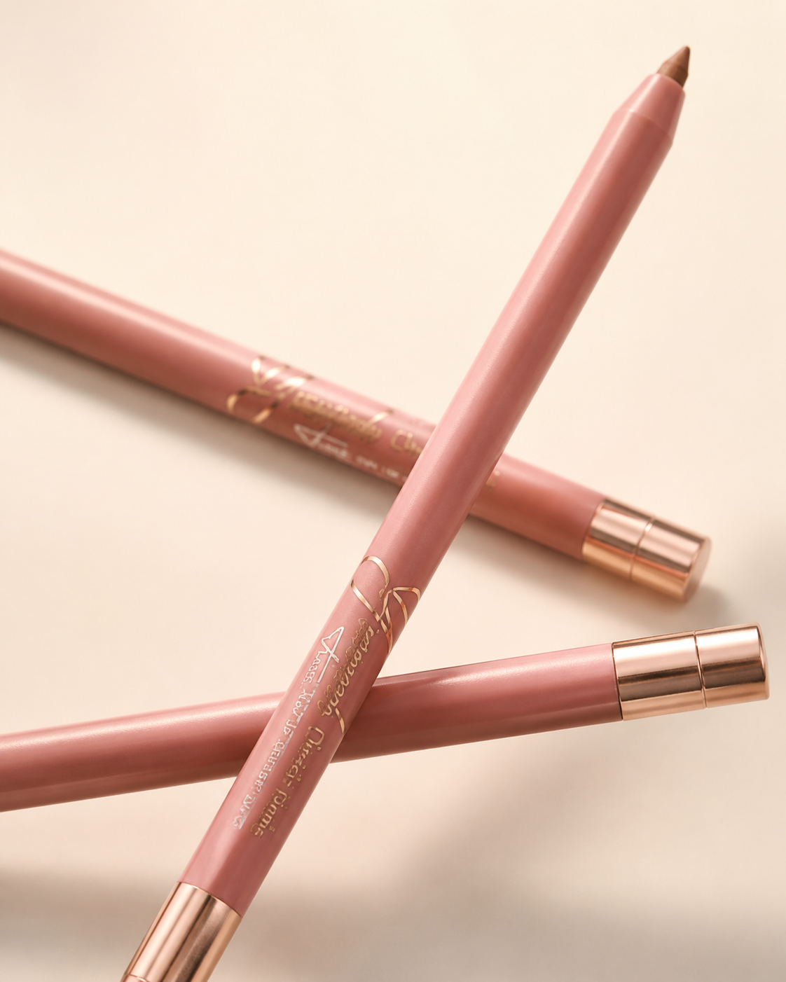 Girls Trip lip liner pencil standing beside terracotta-red pencil swatches