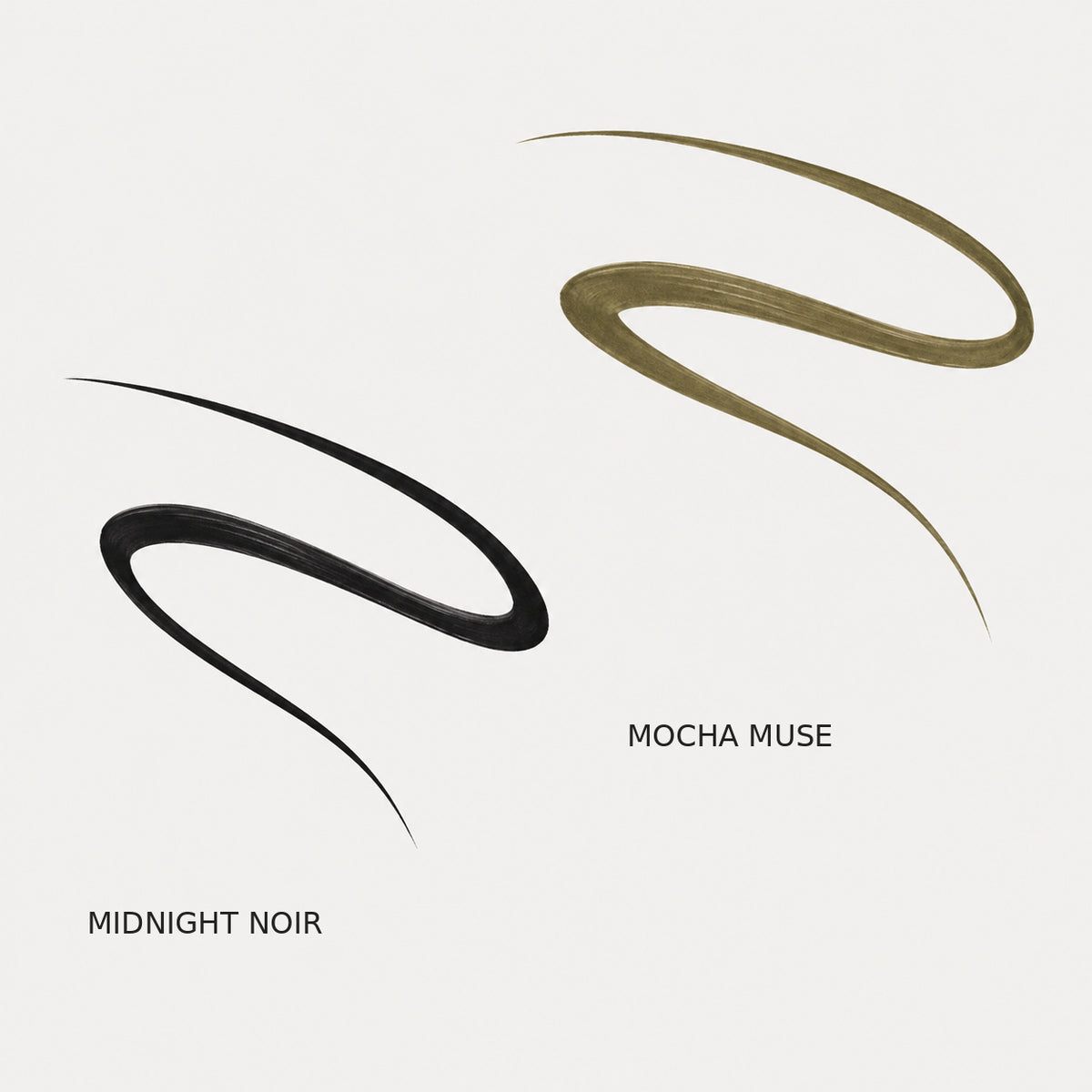 Midnight Noir and Mocha Muse eyeliner stroke swatches side by side