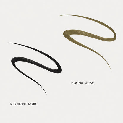 Midnight Noir and Mocha Muse eyeliner stroke swatches side by side