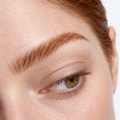 Illustration of the twelve Micro Precision Brow Pen shades drawn as hair-like stroke gestures, labeled by shade name