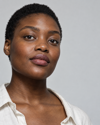 Close-up portrait look with softly filled, natural brows
