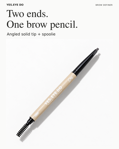 Micro Brow Pencil with an angled solid tip on one end and a spoolie on the other