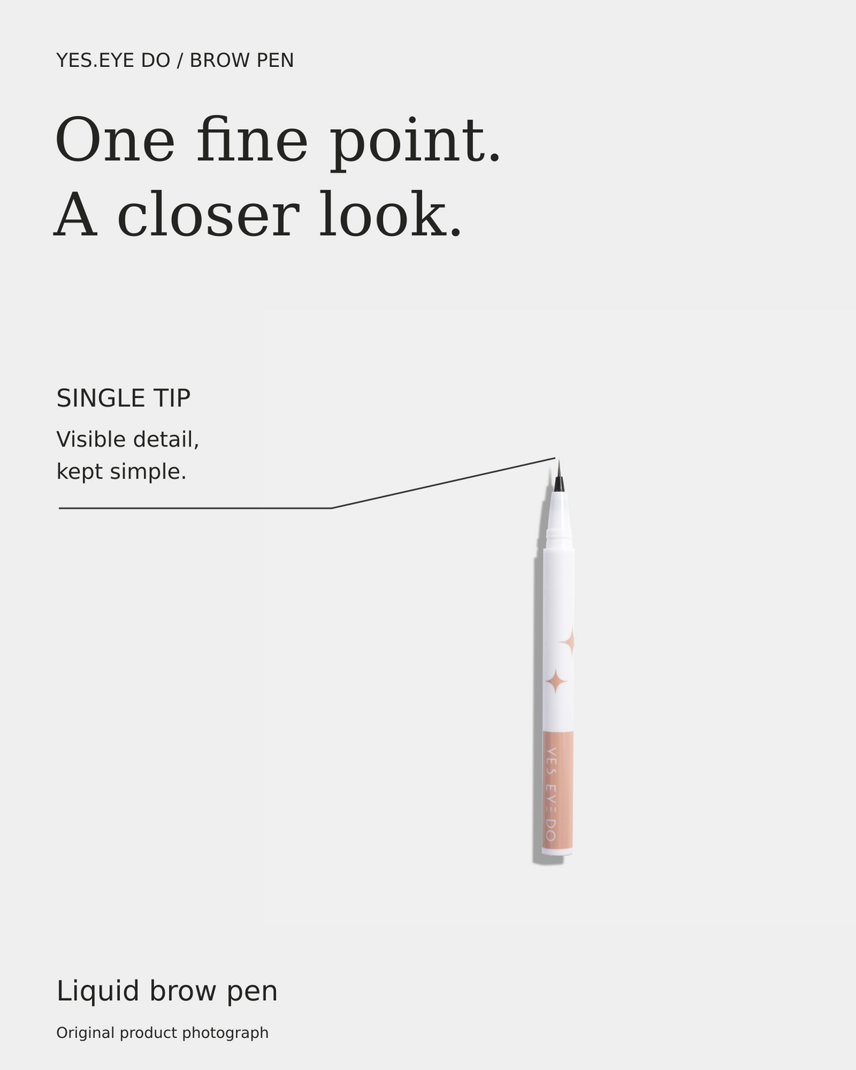 Micro Precision Brow Pen infographic highlighting the single fine tip