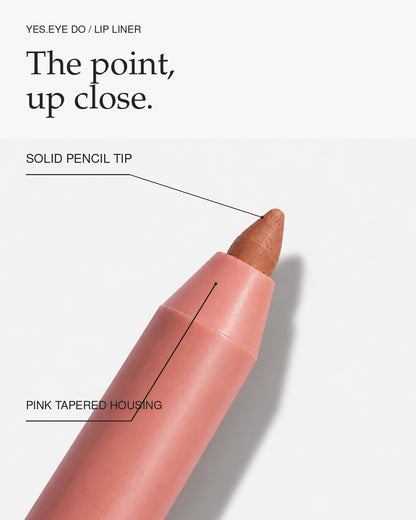 Close-up diagram of the lip liner's solid pencil tip and pink tapered housing