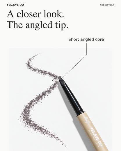 Micro Brow Pencil angled tip drawing a soft grey swatch, showing the short angled core