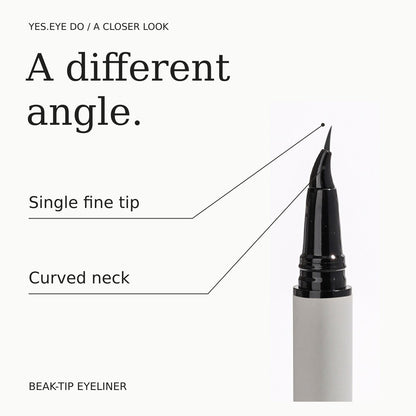 Diagram of the beak-tip eyeliner showing the single fine tip and curved neck