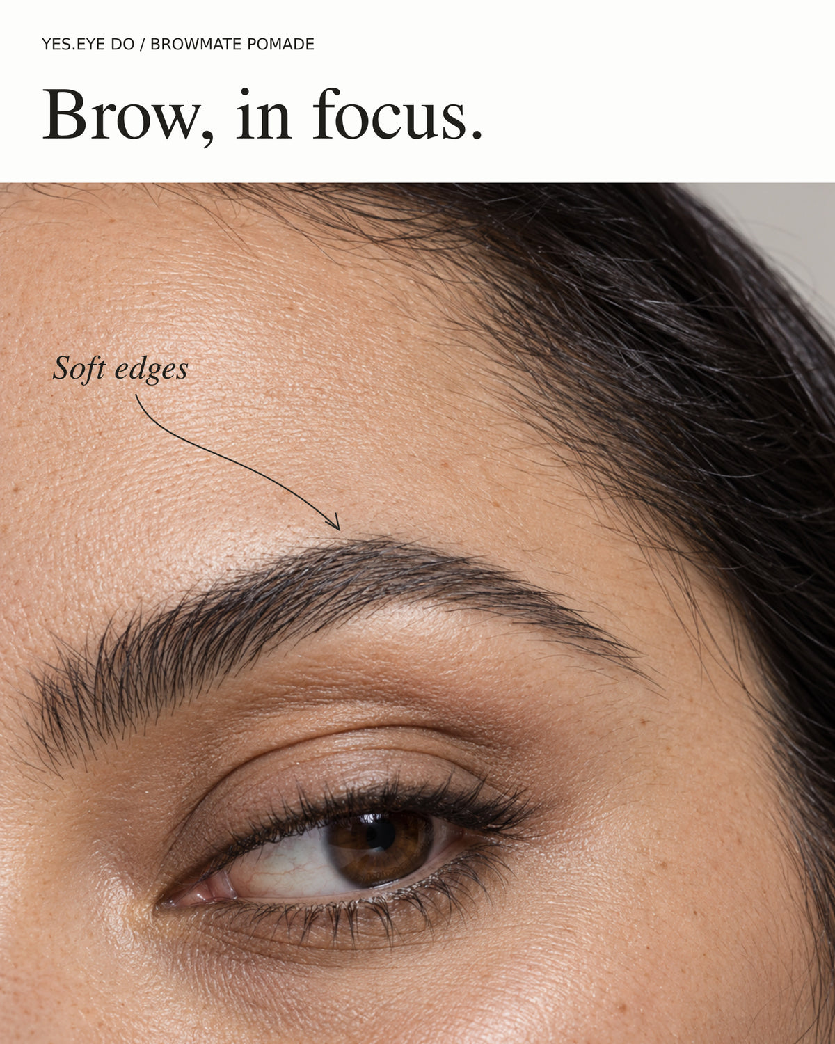 Editorial close-up of a brow with soft, blended edges