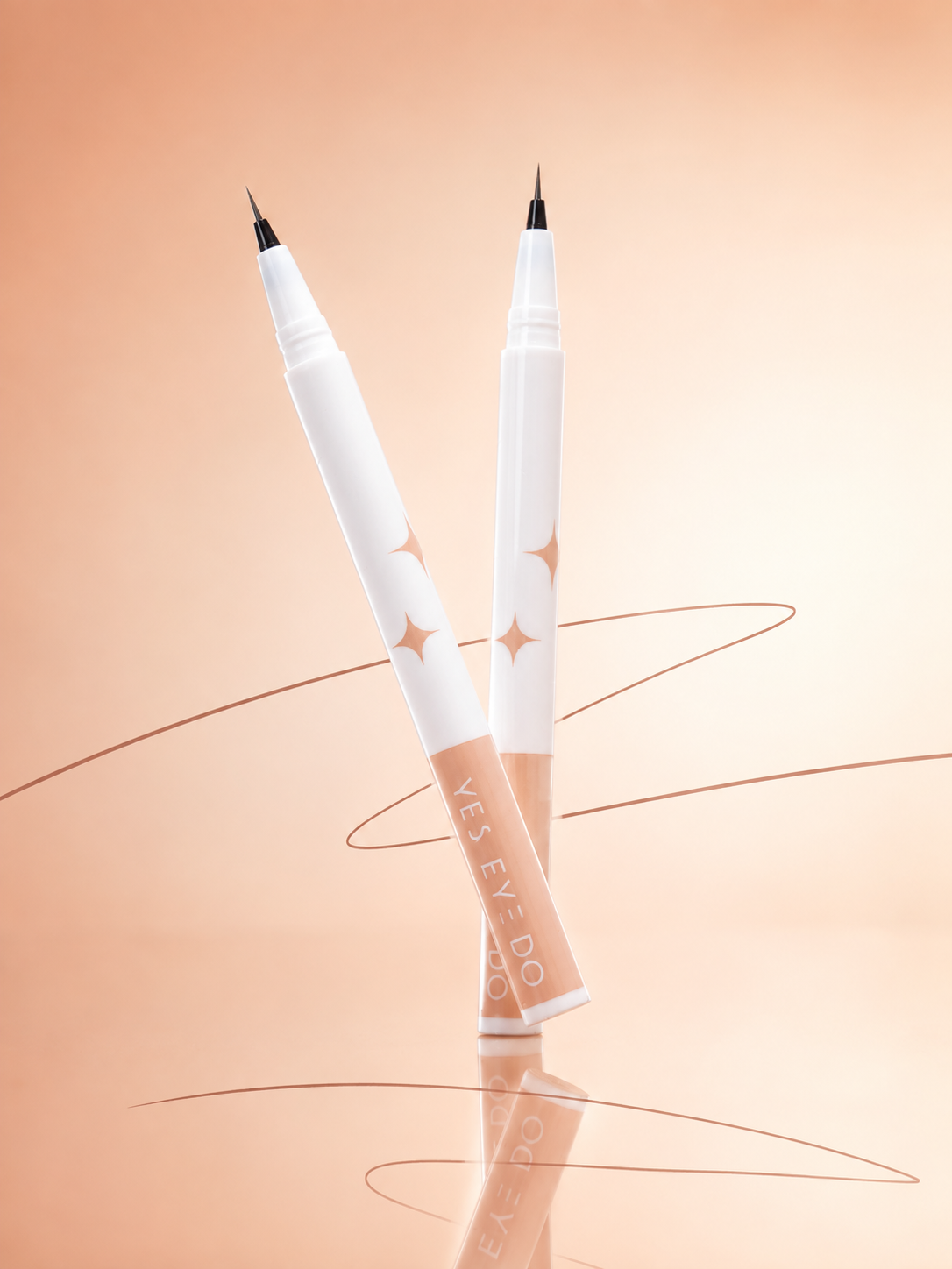 Application infographic: hold the brow pen at a 45 degree angle with light pressure, arrows show stroke direction