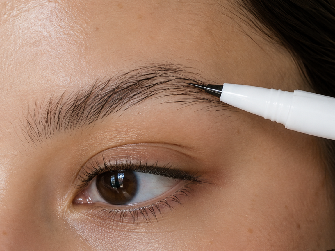 1-Tip vs 4-Tip brow pen comparison: single tip for precise strokes, four-prong tip for 3-4 hairs at once