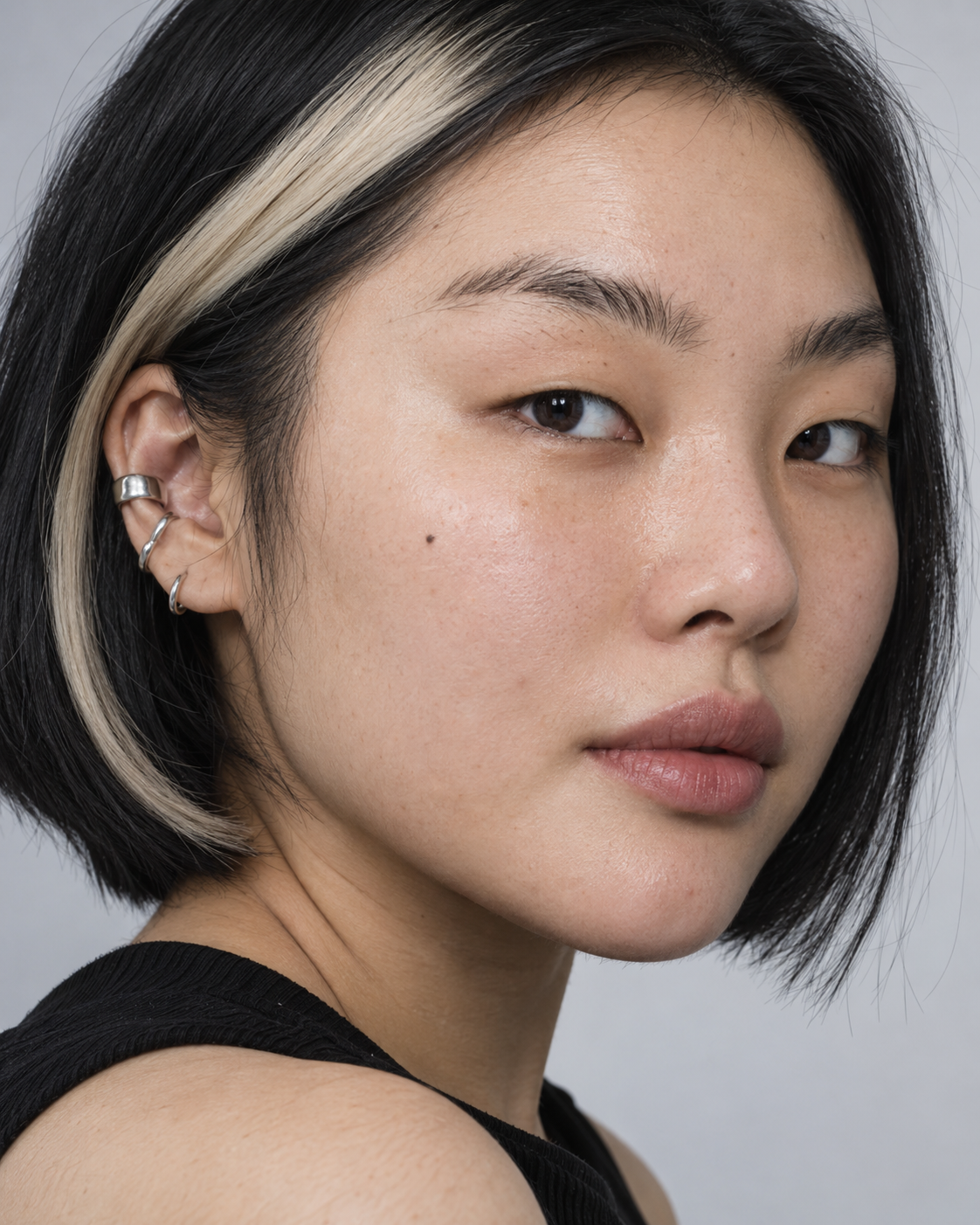 Visible sparse brow zones