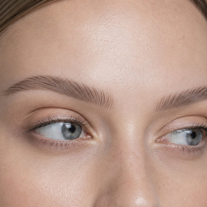 Natural Charcoal shade reference: brows filled with fine hair-like strokes in medium ash-brown